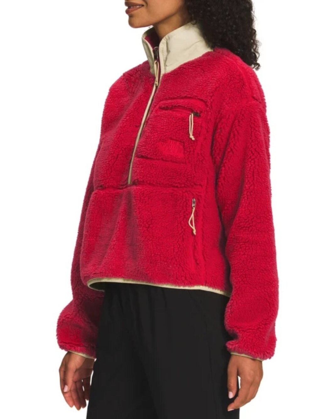 The North Face Extreme Pile Pullover Sherpa Fleece Jacket Women's True Red w Tan